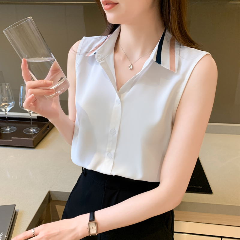 實拍洋氣夏季坎肩背心女外穿襯衫無袖雪紡打底衫內搭上衣