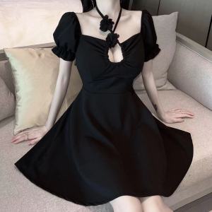 Sexy hollow out low cut big swing short sleeved dress