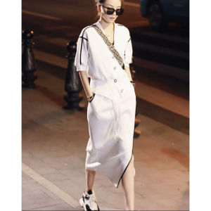 PS35058# 夏装时尚休闲运动套装女高级感v领卫衣开叉包臀半身裙两件套