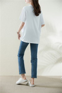 PS21166# 夏季新款白色重工钉珠T恤中长款纯棉涂鸦短袖T恤 服装批发女装直播货源