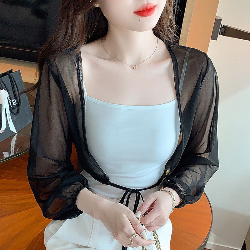 已出貨小披肩外套女2026春夏新款小坎肩百搭雪紡防曬超薄短款開衫