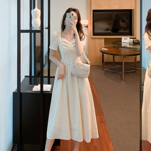 MY2595#法式复古小众设计高级感白色连衣裙女夏仙女初恋裙温柔气质长裙子