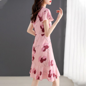 TR37137# 夏季显瘦茶歇裙V领系带印花裙子连衣裙 服装批发女装批发服饰货源