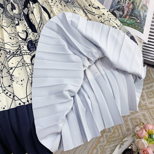PS25221# 松紧高腰设计感线条抽象印花百褶半身中长裙子 服装批发女装直播货源