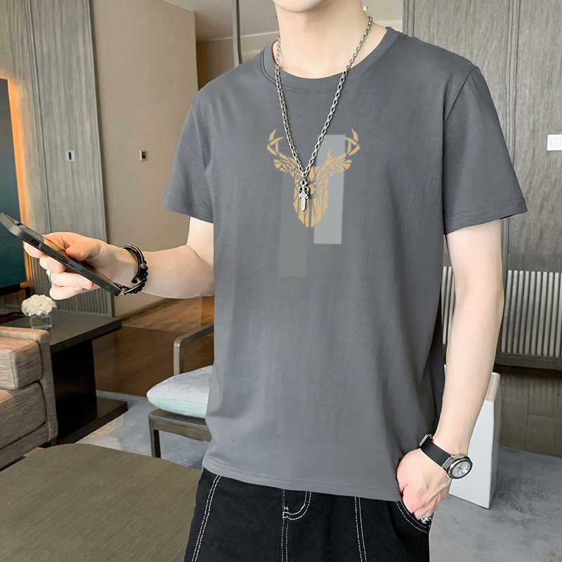 實拍短袖男夏季新款圓領男裝休閑純棉半袖印花t恤男