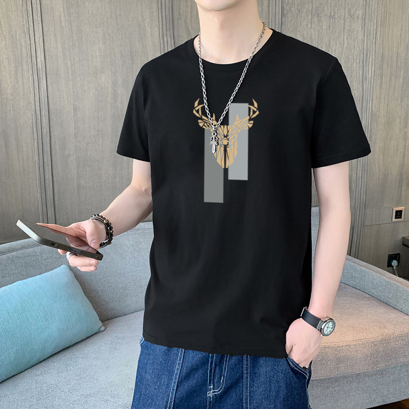 實拍短袖男夏季新款圓領男裝休閑純棉半袖印花t恤男