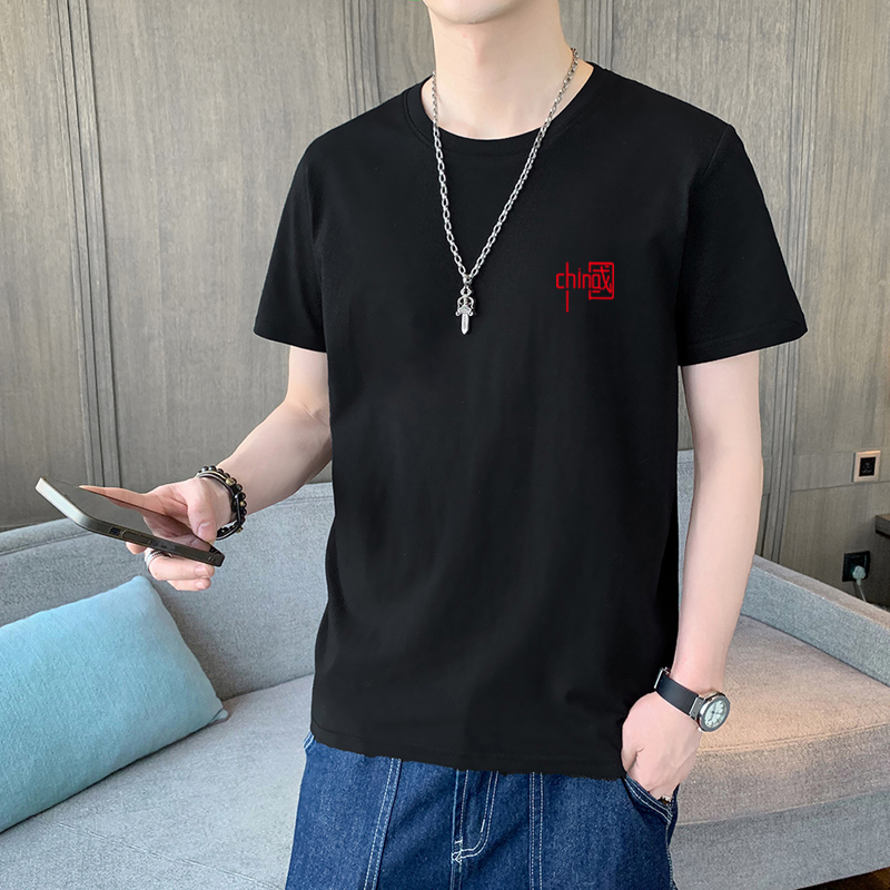 實拍夏季白色純棉中國潮t恤男士短袖體恤男裝半袖打底衫