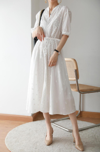 PS22052# 法式小众设计别致气质蕾丝白色连衣裙新款长裙夏季配腰带 服装批发女装直播货源