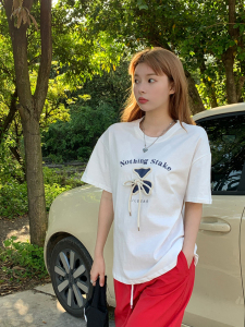 PS21549# 韩版夏季设计感宽松显瘦圆领套头短袖印花百搭新款T恤 服装批发女装直播货源