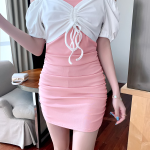 Sexy contrast color stitching tight buttock dress