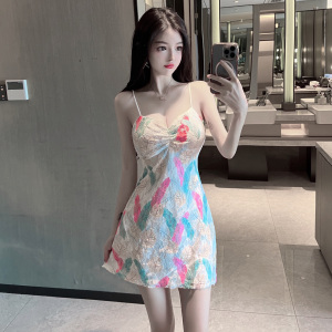 Sexy printed lace suspender dress