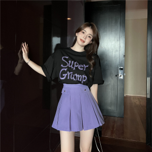 PS30776# 大码女装夏季新款韩版字母印花短袖T恤+高腰百褶裙两件套女 服装批发女装直播货源