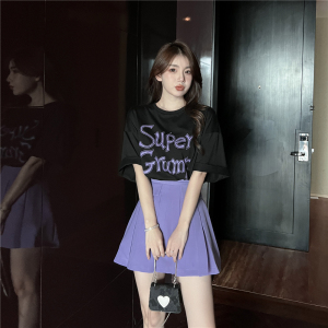 PS30776# 大码女装夏季新款韩版字母印花短袖T恤+高腰百褶裙两件套女 服装批发女装直播货源