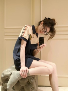 PS29929# 法式Polo连衣裙女夏季新款设计感小众复古显瘦t恤裙 服装批发女装直播货源