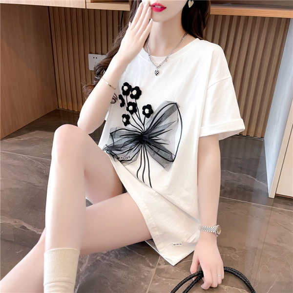 RY48#棉质短袖t恤女夏中长潮新款圆领上衣大码女装