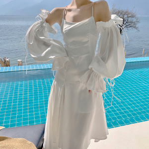 PS47841# 超仙三亚海边度假沙滩裙白色吊带露背显瘦连衣裙 服装批发女装直播货源