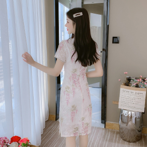 PS22142# 紫藤花旗袍改良连衣裙 服装批发女装直播货源