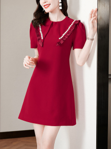 PS24304# 法式红色连衣裙女夏甜美装宽松显瘦设计感小众新款短袖a字裙 服装批女装直播货源