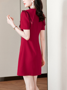 PS24304# 法式红色连衣裙女夏甜美装宽松显瘦设计感小众新款短袖a字裙 服装批女装直播货源