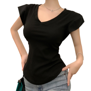 PS30081# V领t恤女夏设计感不规则无袖背心中长款修身显瘦辣妹短袖上衣 服装批发女装直播货源