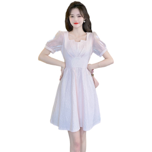 RM7443#夏新款法式减龄名媛修身提花烫金气质拼接显瘦连衣裙