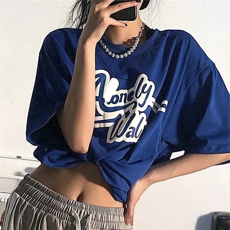 Summer new cotton European and American high street letter printing tide short-sleeved T-shirt women's loose BF Harajuku style top