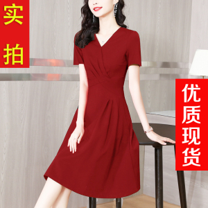 RM10432#夏季新款红色连衣裙收腰显瘦法式赫本风小红裙礼服宴会春