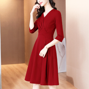 RM10432#夏季新款红色连衣裙收腰显瘦法式赫本风小红裙礼服宴会春