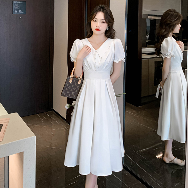 RM7291#夏领证白色晚礼服女小个子宴会气质洋装登记连衣裙订婚