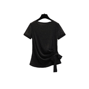 PS23202# 大码女装夏装新款微胖MM洋气设计感绑带T恤遮肚显瘦上衣 服装批发女装直播货源