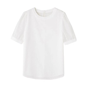 PS23922# 白色法式泡泡袖气质圆领套头衬衫女短袖夏新款宽松薄款小衫 服装批发女装直播货源