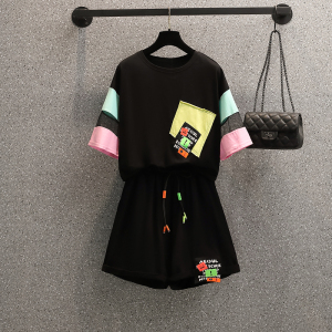 RM3101#夏装新款微胖妹妹洋气减龄设计感T恤休闲短裤时尚