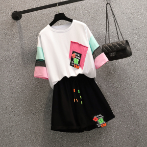 RM3101#夏装新款微胖妹妹洋气减龄设计感T恤休闲短裤时尚