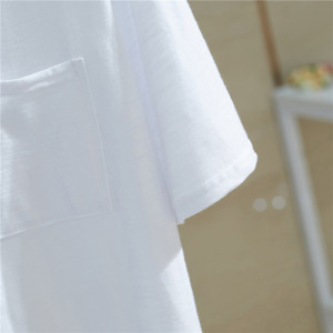 MY2941#竹节棉v领宽松白色韩版短袖T恤女ins洋气口袋上衣大码打底衫