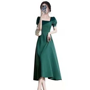KM15659#法式御姐范连衣裙女装2022夏季新款泡泡袖收腰设计气质裙子潮