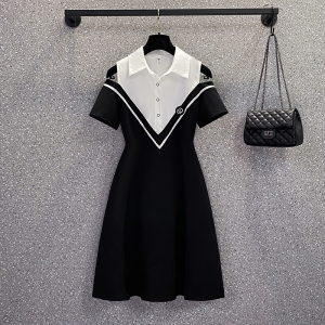 RM3042#大码女装 新款时尚洋气拼接连衣裙收腰显瘦减龄衬衫裙