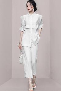 RM2825#夏季女装 新款时尚气质休闲白色衬衫衬衣阔腿裤九分裤裤子套装