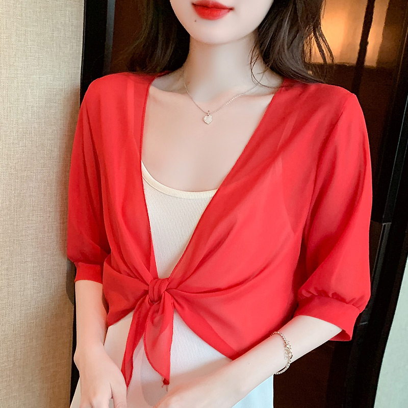 已出貨小披肩外套女2026夏季新款小肩百搭雪紡防曬衣短款外搭開衫