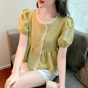 RM5487#夏季2023年新款宽松别致小衫泡泡袖法式上衣设计感短袖