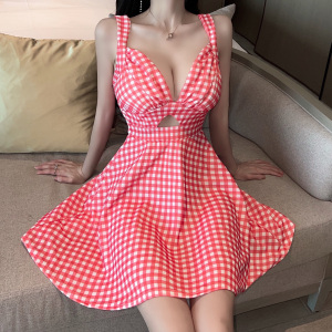 Sexy hollow out lattice suspender dress