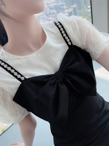 PS27086# 黑色夏装套装新款女蕾丝圆领吊带连衣裙女夏季小黑裙两件套 服装批发女装直播货源
