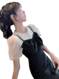 PS27086# 黑色夏装套装新款女蕾丝圆领吊带连衣裙女夏季小黑裙两件套 服装批发女装直播货源