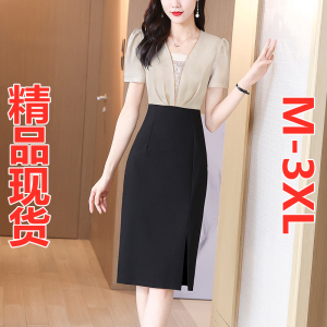 RM5887#连衣裙2023新款女设计感小众时尚拼接气质女士短袖包臀裙夏季裙子