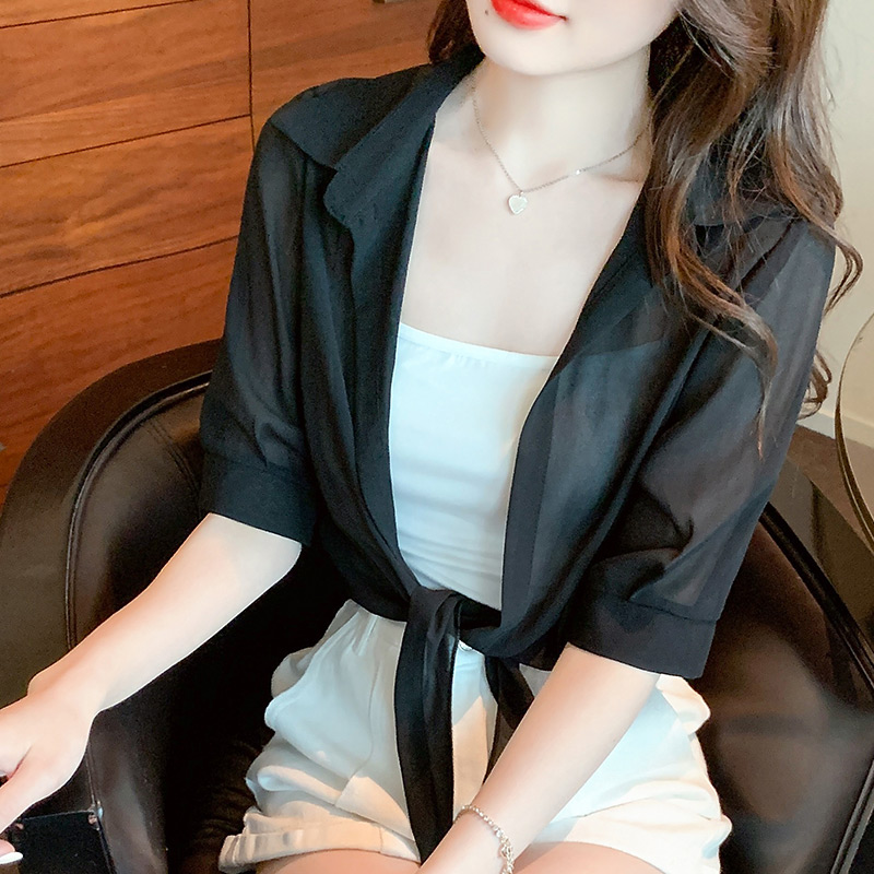 已出貨2026夏季薄款系帶小披肩小外套女防曬衣百搭短款雪紡開衫潮