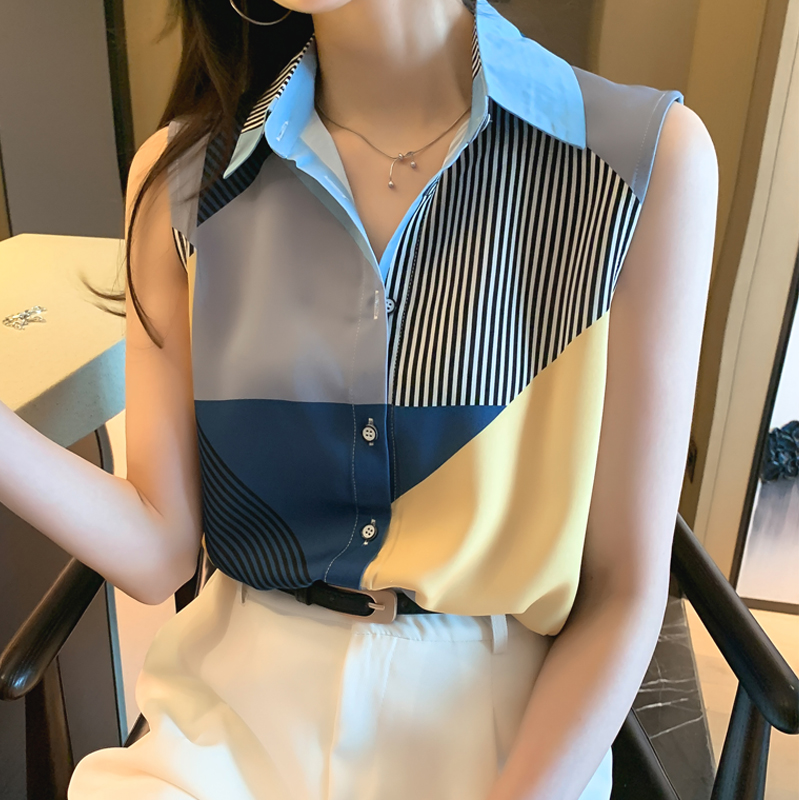 實拍洋氣拼接夏季坎肩背心女外穿襯衫無袖雪紡打底衫內搭上衣