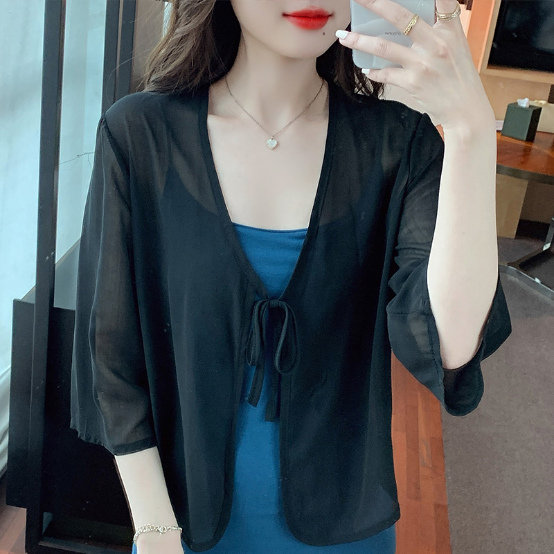 已出貨小披肩外套女2026春夏新款小肩百搭雪紡防曬衣超薄短款外搭
