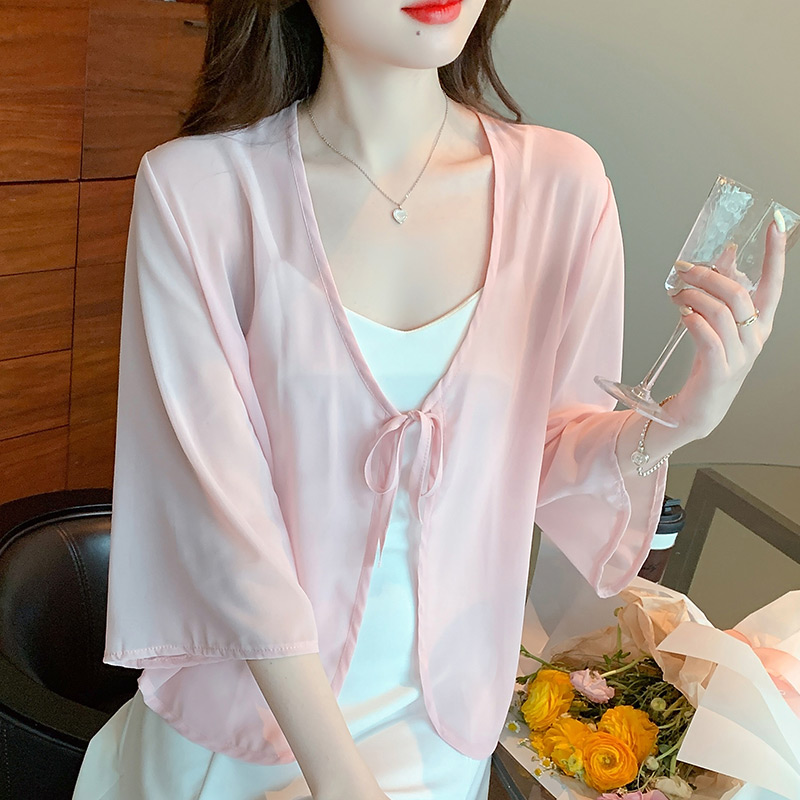 已出貨小披肩外套女2026春夏新款小肩百搭雪紡防曬衣超薄短款外搭