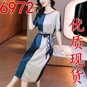 RM11762#醋酸连衣裙女夏2023新款轻奢名媛设计感拼接贵夫人气质高级感裙子