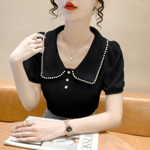 RM5192#夏季新款韩版青春甜美气质百搭泡泡袖娃娃领修身显瘦短袖上衣