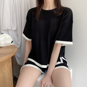PS25666# 韩国夏季简约针织衫短袖T恤薄款冰丝针织两件套套装 服装批发女装直播货源